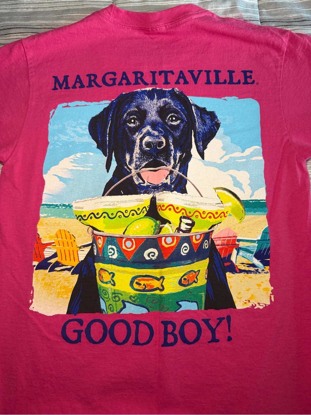 Margaritaville Hot Pink Short Sleeve Tee with Black Dog Logo - Picture 4 of 5